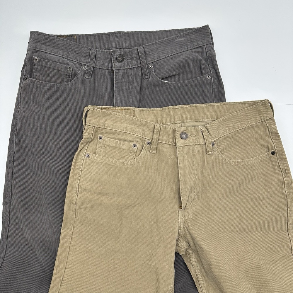 Lot 2 Levi's 514 Corduroy Pants Mens 33x26 Relaxed Fit Straight Leg Gray Tan